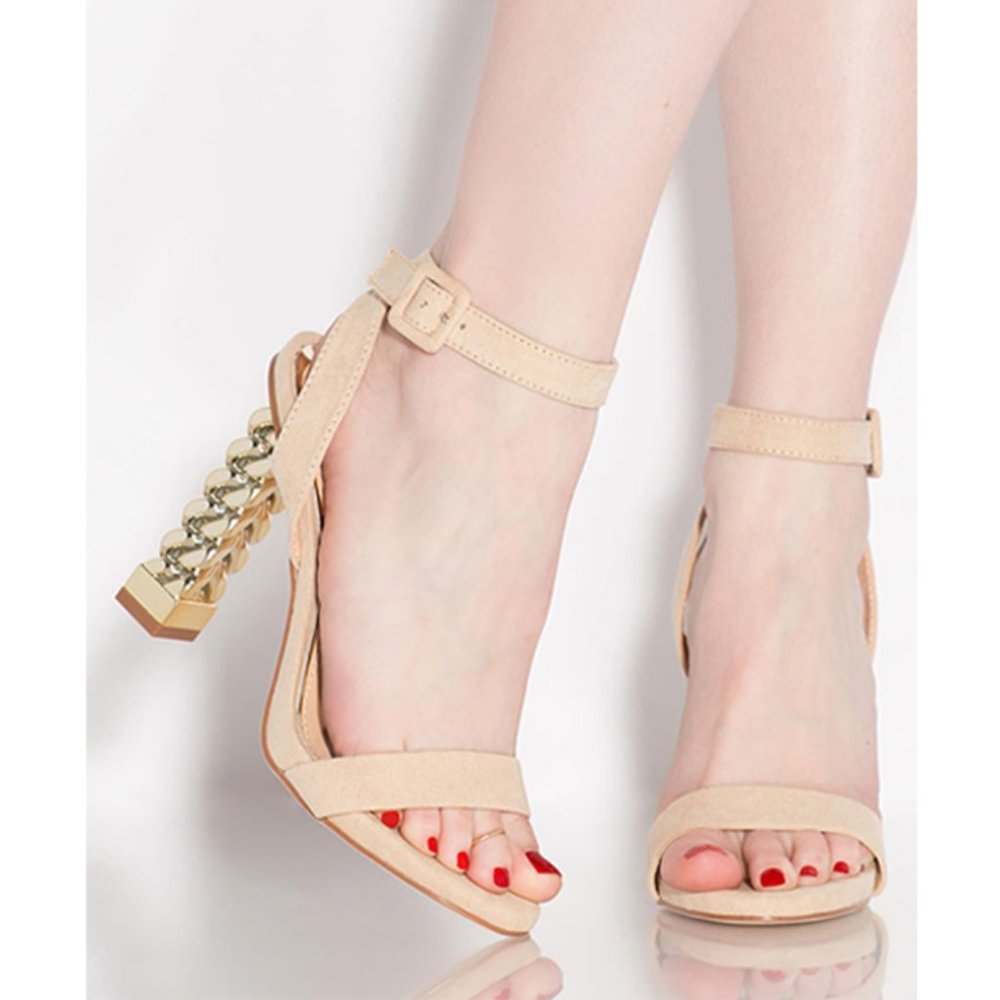 NEW!!! Liliana Chain Chunky Strappy Heels in Nude
